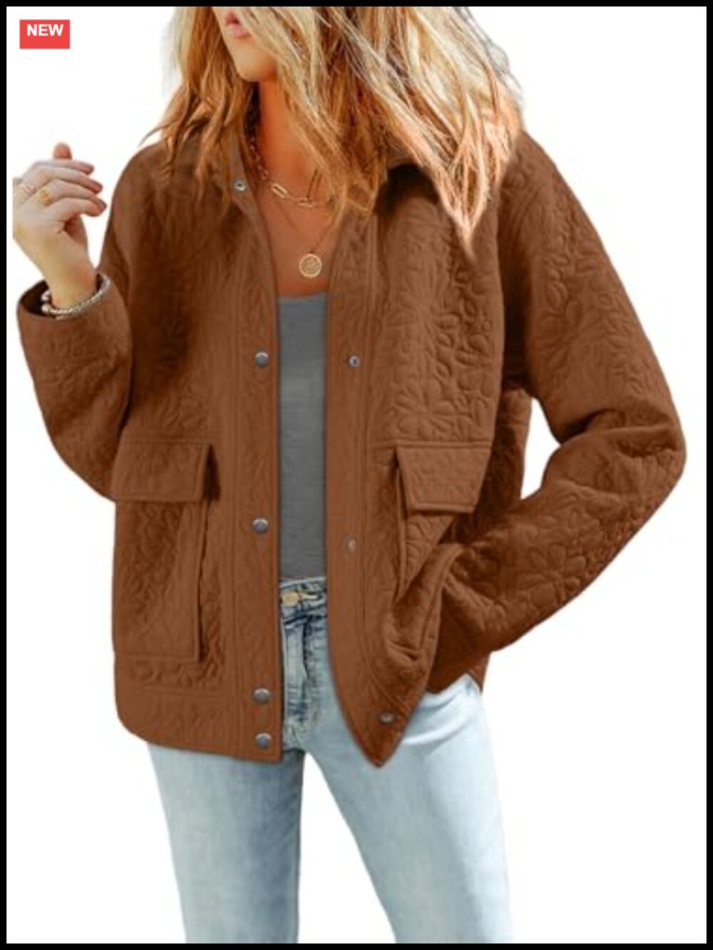 Dokotoo Womens Jacquard Button Down Casual Jacket Long Sleeve Loose Fit